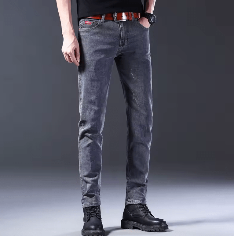 Men’s Slim Fit Korean Style Button Jeans – Black Skinny Solid Color Stretch Denim Pants, Multi-Button Design, Youth Streetwear