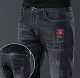 Men’s Slim Fit Korean Style Button Jeans – Black Skinny Solid Color Stretch Denim Pants, Multi-Button Design, Youth Streetwear