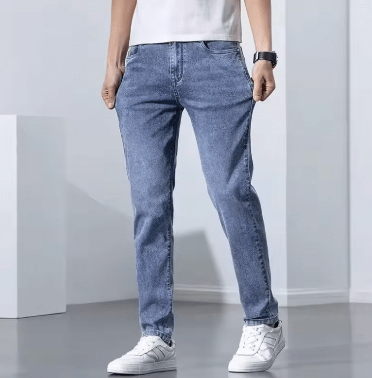 Men’s Jeans Spring-Autumn 2025 – Slim Fit Casual, Hong Kong Style Loose Fit, Trendy Straight Leg Denim Trousers