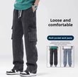 Retro American Men’s Jeans – Loose Straight Leg Workwear, Wide Leg Denim Pants with Multiple Pockets, Elastic Waist, Spring-Autumn