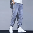 Retro American Men’s Jeans – Loose Straight Leg Workwear, Wide Leg Denim Pants with Multiple Pockets, Elastic Waist, Spring-Autumn
