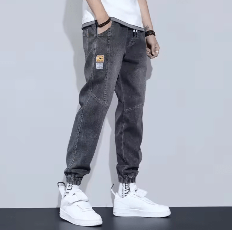 Retro American Men’s Jeans – Loose Straight Leg Workwear, Wide Leg Denim Pants with Multiple Pockets, Elastic Waist, Spring-Autumn