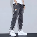 Retro American Men’s Jeans – Loose Straight Leg Workwear, Wide Leg Denim Pants with Multiple Pockets, Elastic Waist, Spring-Autumn