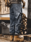 Men’s Fashion Cargo Trousers – Multi-Pocket Design, American Vintage Wide Leg Denim Pants, Trendy Streetwear Jeans