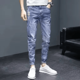 Men’s Summer Thin Denim Jeans – Casual Slim Fit, Hole-Punched Long Pants, Cotton, Spring-Autumn New Style, Versatile Loose Fit