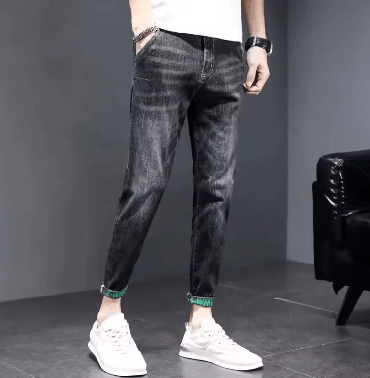 Men’s Summer Thin Denim Jeans – Casual Slim Fit, Hole-Punched Long Pants, Cotton, Spring-Autumn New Style, Versatile Loose Fit