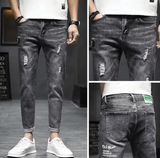 Men’s Summer Thin Denim Jeans – Casual Slim Fit, Hole-Punched Long Pants, Cotton, Spring-Autumn New Style, Versatile Loose Fit