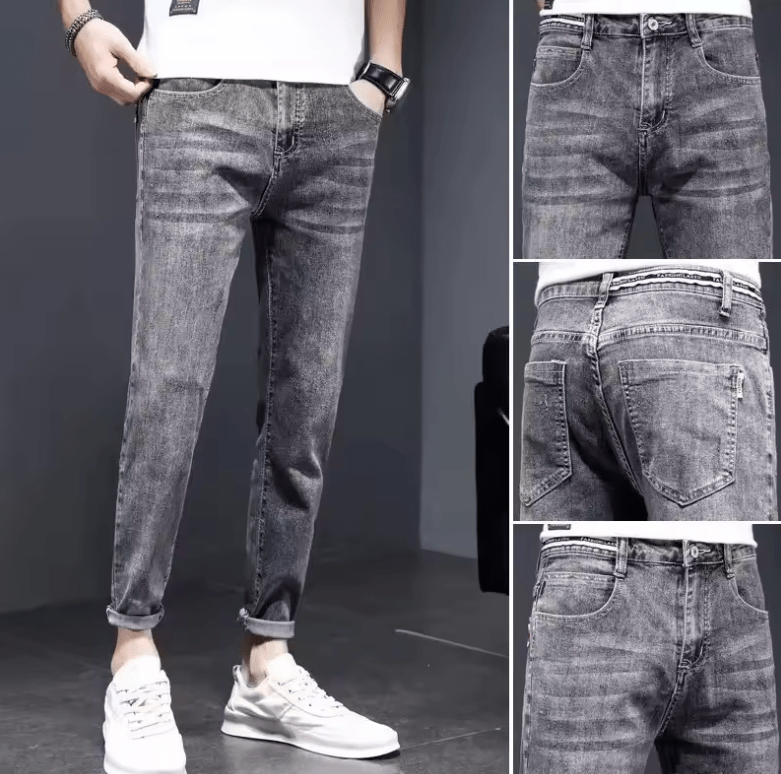 Men’s Summer Thin Denim Jeans – Casual Slim Fit, Hole-Punched Long Pants, Cotton, Spring-Autumn New Style, Versatile Loose Fit