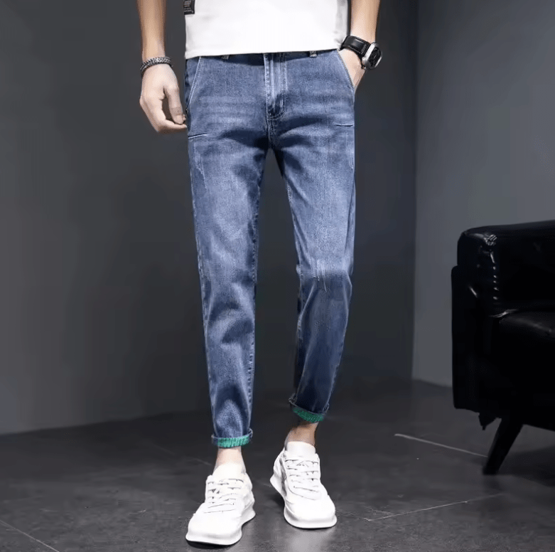 Men’s Summer Thin Denim Jeans – Casual Slim Fit, Hole-Punched Long Pants, Cotton, Spring-Autumn New Style, Versatile Loose Fit