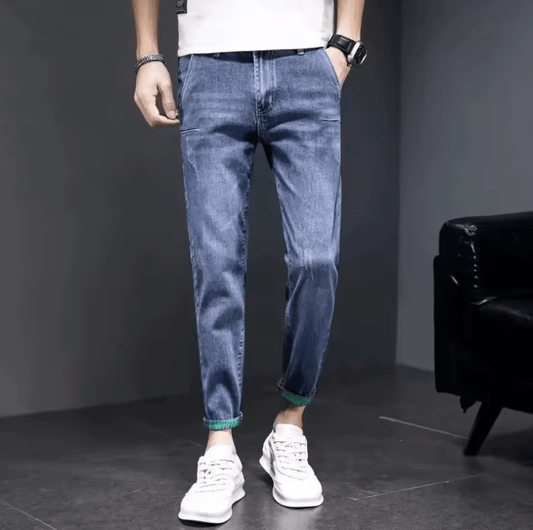 Men’s Summer Thin Denim Jeans – Casual Slim Fit, Hole-Punched Long Pants, Cotton, Spring-Autumn New Style, Versatile Loose Fit