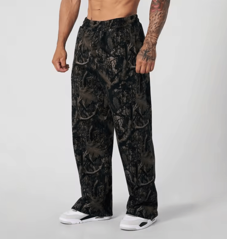 Men’s Jogger Straight Fitness Pants – Trendy Camouflage Wide Leg, Breathable Running Sweatpants, Loose Fit Trousers