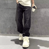 Retro Washed American High Street Men’s Jeans – Loose Straight Leg Casual Long Trousers with Hole Design, Fashionable Denim