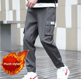 Men’s Winter Thickened Fleece-Lined Cargo Pants – Loose Fit Korean Style Sporty Nine-Point Trousers, Versatile Casual Wear