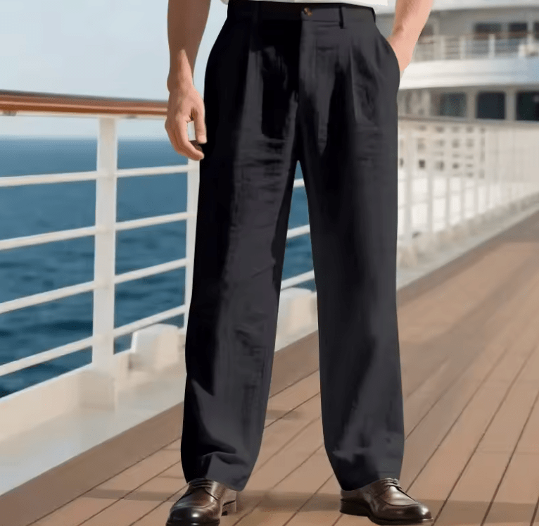 Men’s Casual Linen Business Trousers – Wide Leg, Loose Fit, Comfortable Lightweight Pants for Daily Wear & Office
