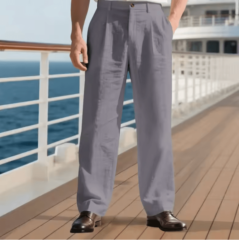 Men’s Casual Linen Business Trousers – Wide Leg, Loose Fit, Comfortable Lightweight Pants for Daily Wear & Office