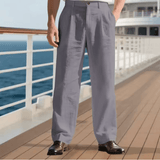 Men’s Casual Linen Business Trousers – Wide Leg, Loose Fit, Comfortable Lightweight Pants for Daily Wear & Office