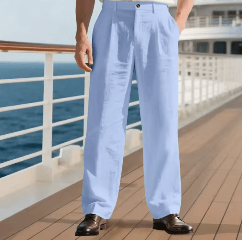 Men’s Casual Linen Business Trousers – Wide Leg, Loose Fit, Comfortable Lightweight Pants for Daily Wear & Office