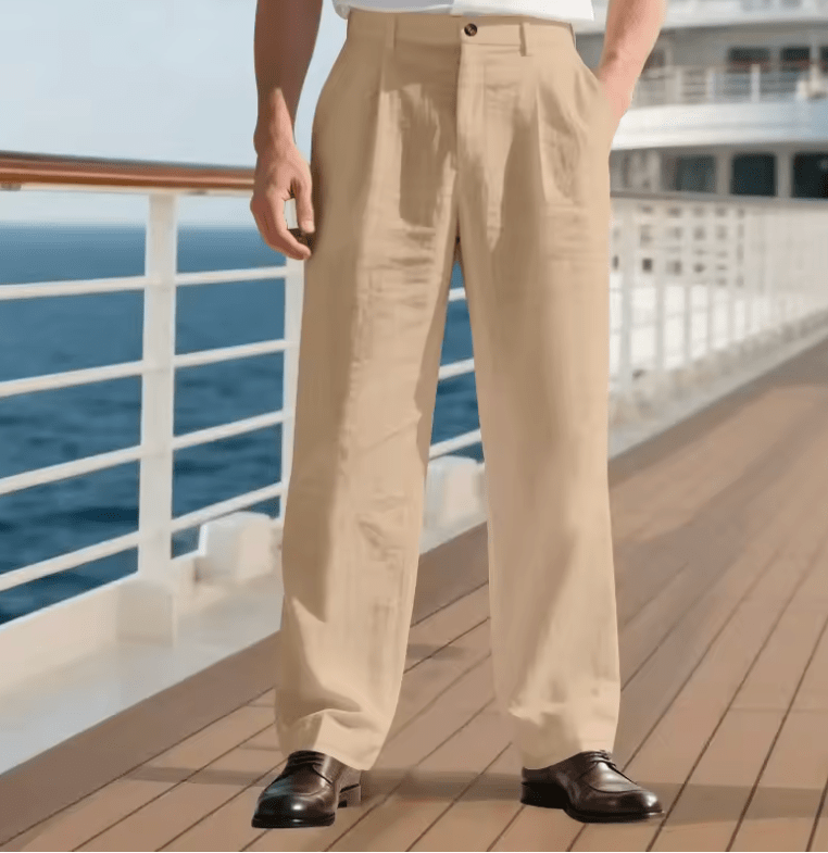 Men’s Casual Linen Business Trousers – Wide Leg, Loose Fit, Comfortable Lightweight Pants for Daily Wear & Office