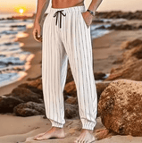 New Arrival Men’s Stripe Cotton Linen Trousers – Casual Loose-Fit, Breathable Fashionable Sporty Long Pants, Comfortable & Versatile