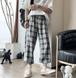 Men’s Black & White Plaid Casual Pants – Straight Loose Korean Style Dad Jeans, Comfortable Fashionable Trousers