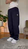 American Men’s Navy Blue Y2K Joggers – Berlin Street Style Retro Hip Hop Sweatpants, Elastic Waist Casual Pants with Coin Embroidery