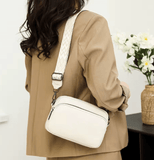 Genuine Leather Women’s Shoulder Bag – Wide Strap Solid Color Crossbody, Luxury Design Handbag & Mobile Phone Bag