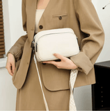 Genuine Leather Women’s Shoulder Bag – Wide Strap Solid Color Crossbody, Luxury Design Handbag & Mobile Phone Bag