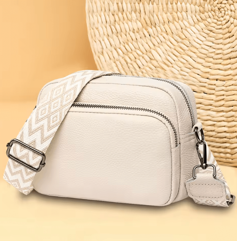 Genuine Leather Women’s Shoulder Bag – Wide Strap Solid Color Crossbody, Luxury Design Handbag & Mobile Phone Bag
