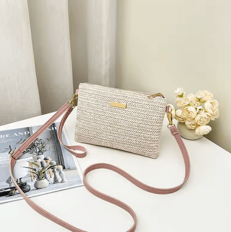 Women’s Woven Shoulder Bag – Fashion Messenger Bag, Straw Clutch & Mobile Phone Bag