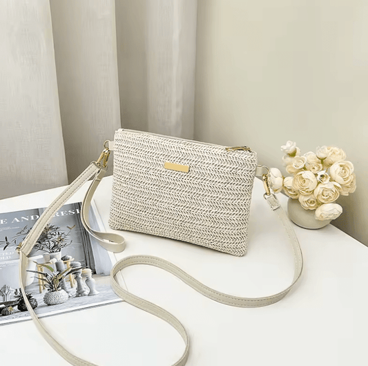 Women’s Woven Shoulder Bag – Fashion Messenger Bag, Straw Clutch & Mobile Phone Bag