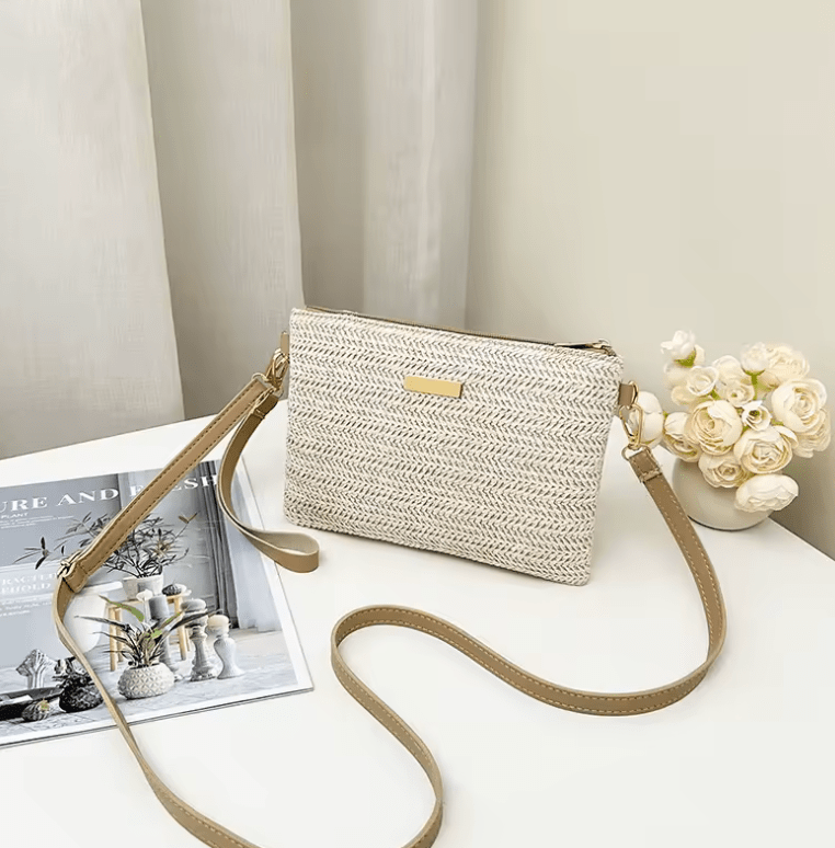 Women’s Woven Shoulder Bag – Fashion Messenger Bag, Straw Clutch & Mobile Phone Bag