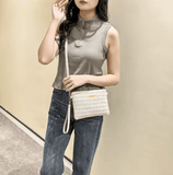 Women’s Woven Shoulder Bag – Fashion Messenger Bag, Straw Clutch & Mobile Phone Bag