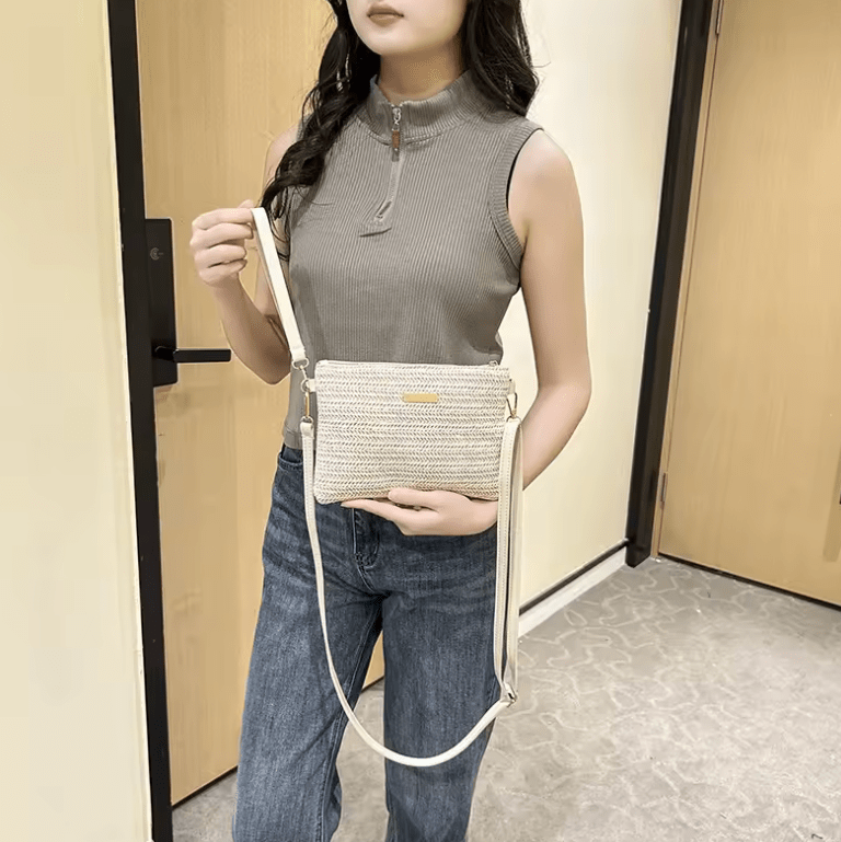 Women’s Woven Shoulder Bag – Fashion Messenger Bag, Straw Clutch & Mobile Phone Bag