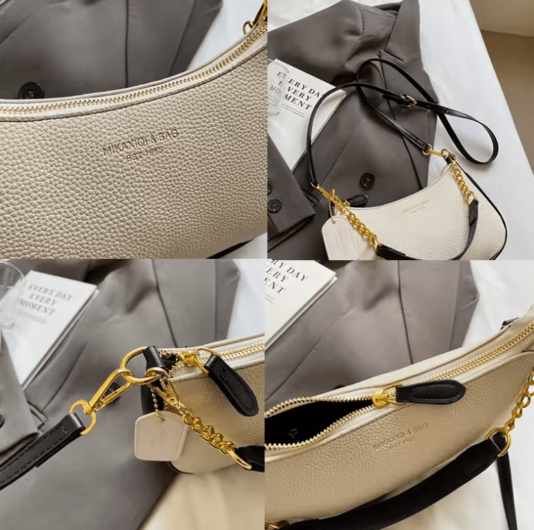 Women’s Fashion PU Shoulder Bag – Lichee Pattern with Letter Print, Adjustable Strap Tote for Shopping & Commuting