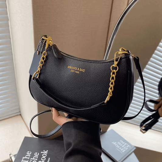 Women’s Fashion PU Shoulder Bag – Lichee Pattern with Letter Print, Adjustable Strap Tote for Shopping & Commuting