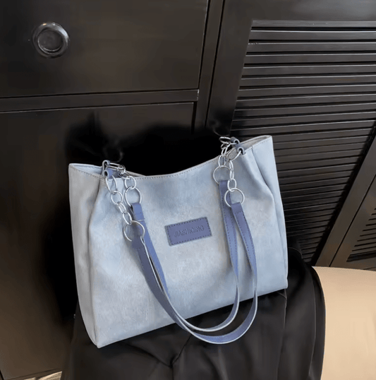 Women’s Large-Capacity Vintage Blue Tote Bag – Summer Bucket Shoulder Bag with Frosted Texture, Hot Sale Small Niche Design