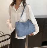 Women’s Large-Capacity Vintage Blue Tote Bag – Summer Bucket Shoulder Bag with Frosted Texture, Hot Sale Small Niche Design