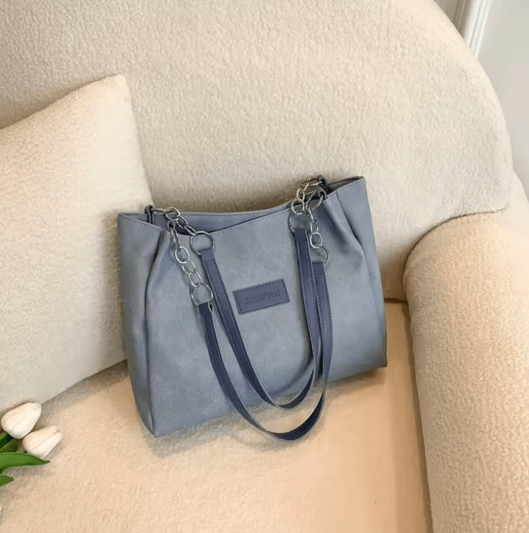 Women’s Large-Capacity Vintage Blue Tote Bag – Summer Bucket Shoulder Bag with Frosted Texture, Hot Sale Small Niche Design