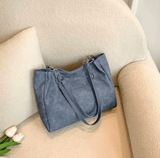 Women’s Large-Capacity Vintage Blue Tote Bag – Summer Bucket Shoulder Bag with Frosted Texture, Hot Sale Small Niche Design