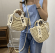 Women’s Straw Weaving Handbag – Letter Pattern Moon Shape Bag with Soft Polyester Lining, Vacation & Holiday Carry-On