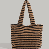 Korean Stripe Plush Tote Bag Women's Autumn Winter Large Capacity Handheld Single Shoulder Bag College Style Bucket Bag