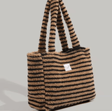Korean Stripe Plush Tote Bag Women's Autumn Winter Large Capacity Handheld Single Shoulder Bag College Style Bucket Bag