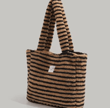 Korean Stripe Plush Tote Bag Women's Autumn Winter Large Capacity Handheld Single Shoulder Bag College Style Bucket Bag