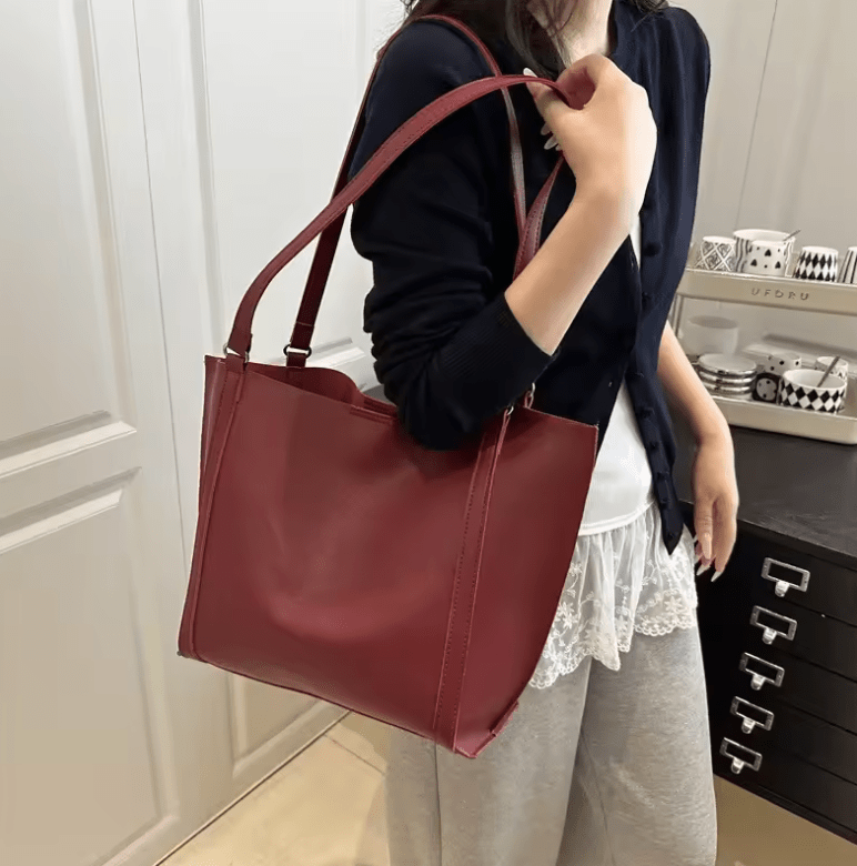 Women’s Large-Capacity Retro Shoulder Bag – Spring 2025 Pure Color Tote, Fashion Trend for Specialty Niche Market