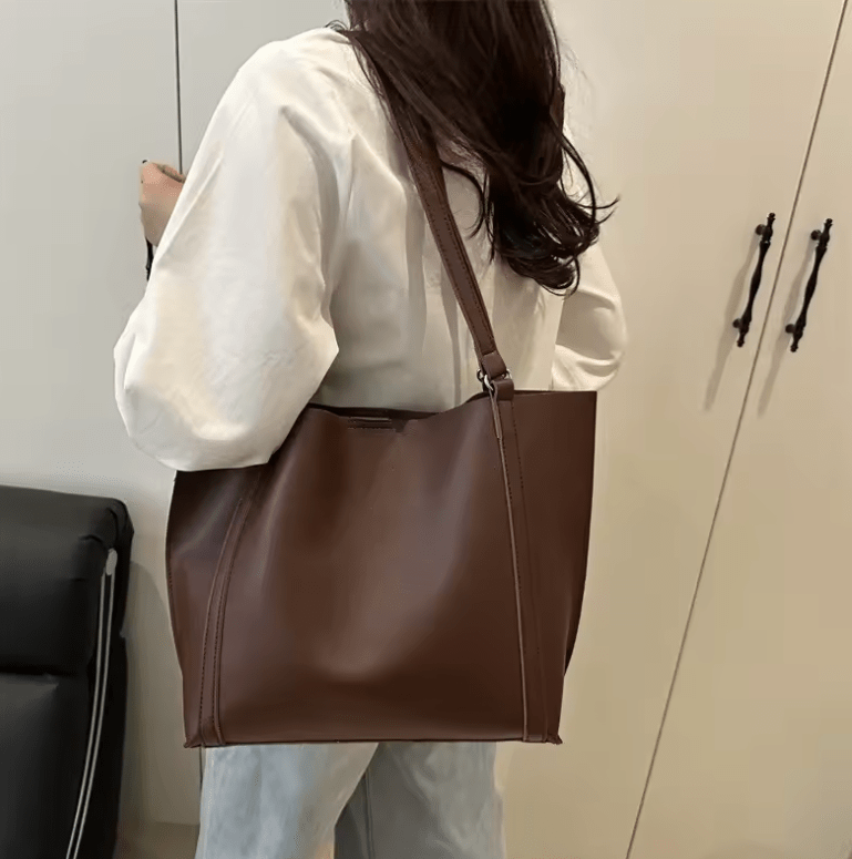 Women’s Large-Capacity Retro Shoulder Bag – Spring 2025 Pure Color Tote, Fashion Trend for Specialty Niche Market