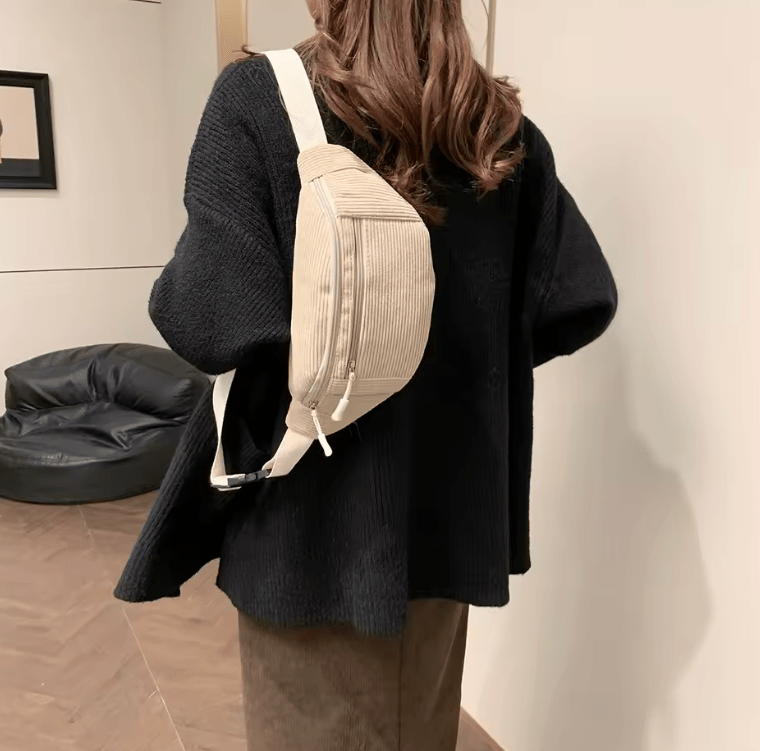 Women’s Corduroy Waist Bag – Student Shoulder Handbag, Crossbody Chest Bag, Fashion Fanny Pack & Phone Belt Purse