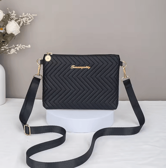 Women’s Herringbone Pattern S-Shaped Shoulder Bag – Solid Color Vertical Makeup Bag & Water Ripple Crossbody