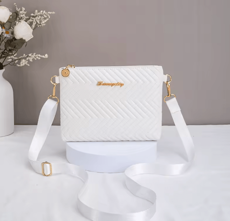 Women’s Herringbone Pattern S-Shaped Shoulder Bag – Solid Color Vertical Makeup Bag & Water Ripple Crossbody