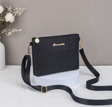 Women’s Herringbone Pattern S-Shaped Shoulder Bag – Solid Color Vertical Makeup Bag & Water Ripple Crossbody