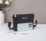Women’s Herringbone Pattern S-Shaped Shoulder Bag – Solid Color Vertical Makeup Bag & Water Ripple Crossbody